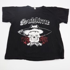 Sublime Band T-Shirt Mens Small Black Por Vida Skull Roses Graphic SOL Classic